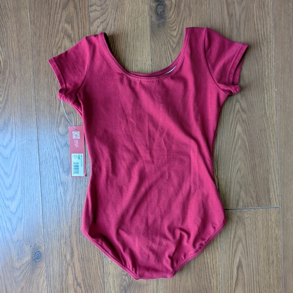 Capezio CC400C Short Sleeve Leotard Garnet Children's Medium NWT